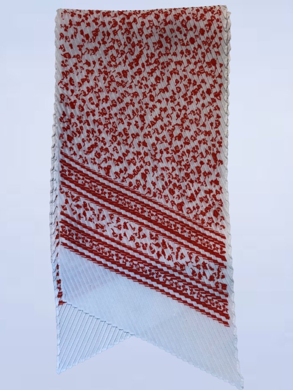 Vintage Tempal Up Red Floral Accordion Pleated Scarf - 1970s Poly Plisse Scarf